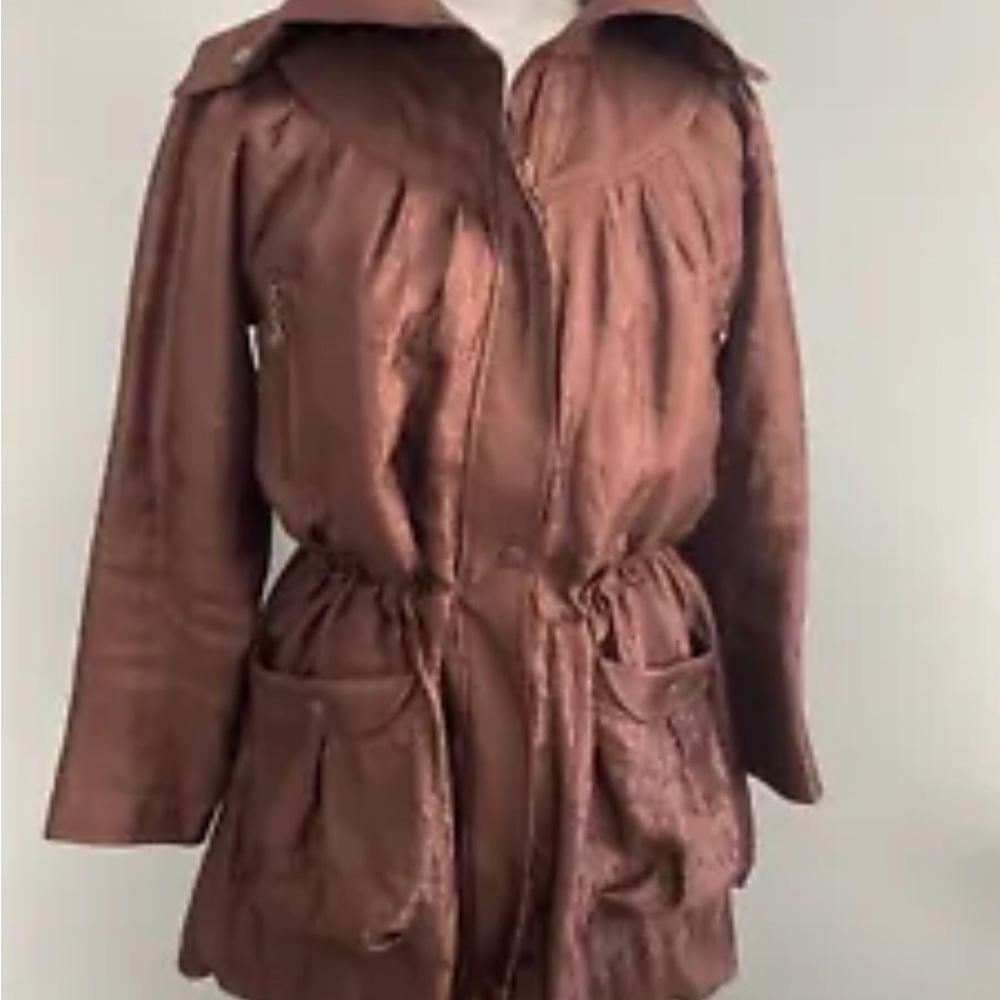 Samuel Dong Bubble Hem Jacket Coat Dress Brown Small - Picture 4 of 10